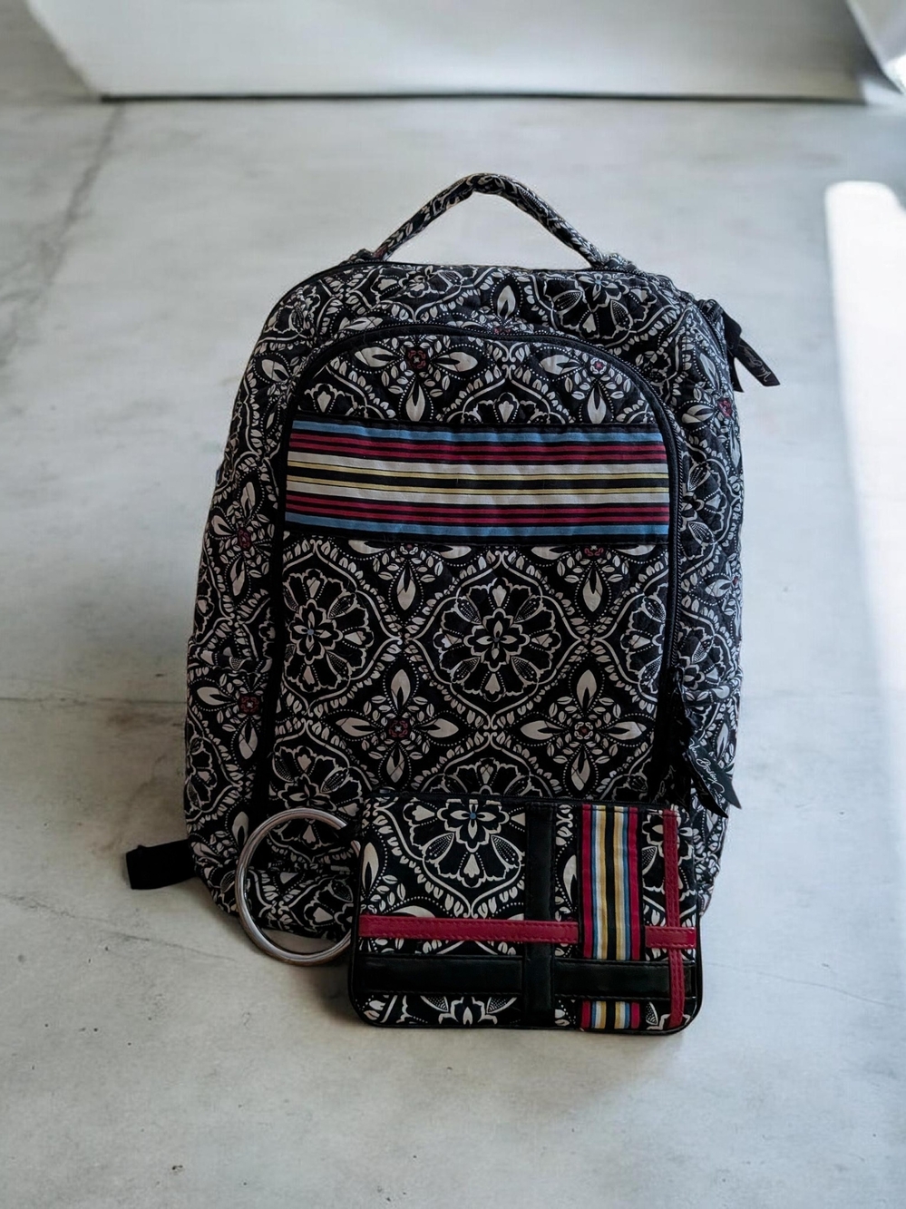 Vera Bradley Black and Ivory Quilted Paisley Backpack. Barcelona (Rare)